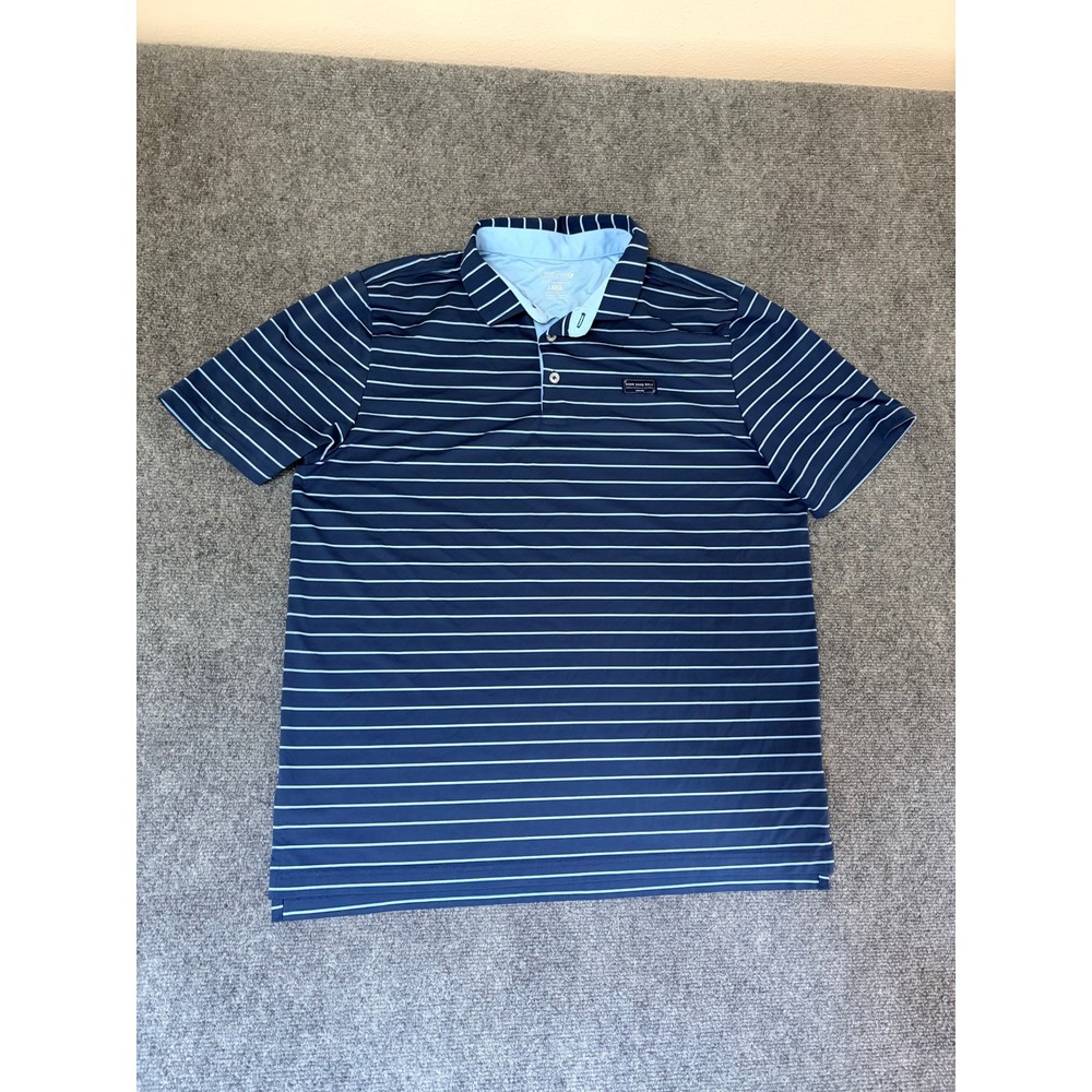 Good Good Golf Fighting For Par Polo Mens Large Navy Blue Striped Performance